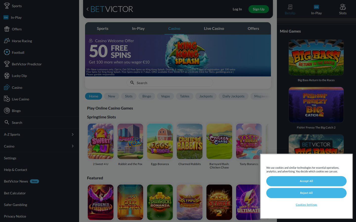 BetVictor Casino Ireland homepage — sports and casino combined